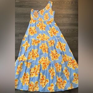 Able The Label Anthropologie One Shoulder Blue Flower Maxi Dress Size XL NWT